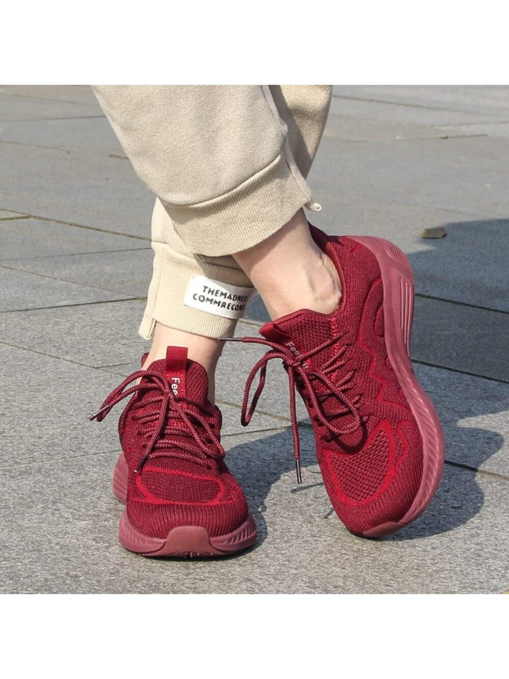 Women's Burgundy Mesh Lightweight Slip on Sneakers for Travel Athletic Shoes - Picture 2 of 6